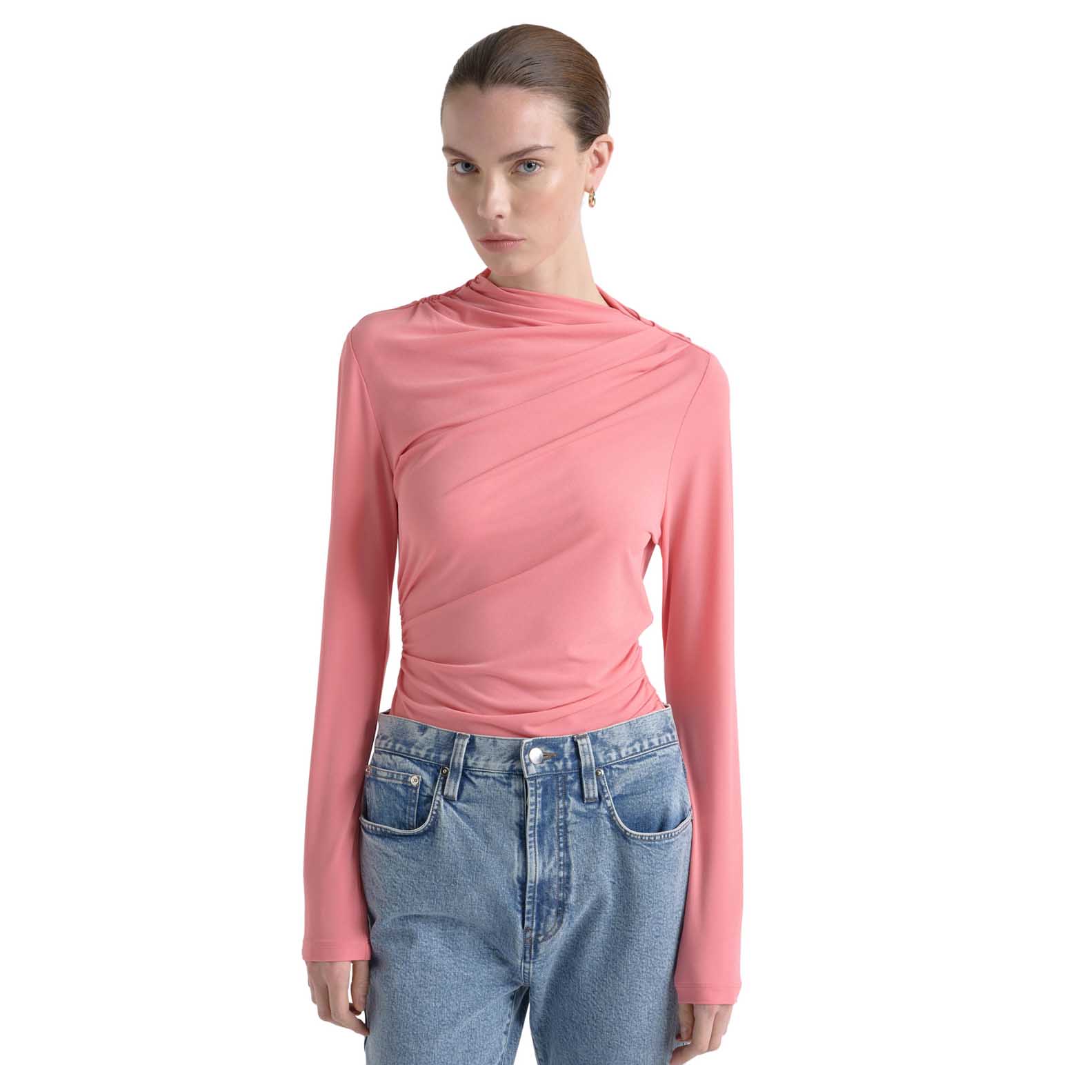 Cue Crepe Mesh Gathered Top